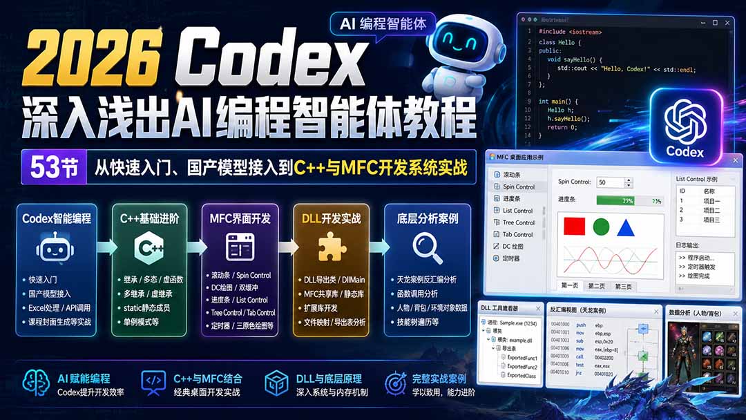 2026 Codex深入浅出AI编程智能体教程：53节从快速入门、国产模型接入到C++与MFC开发系统实战-智富思维学堂