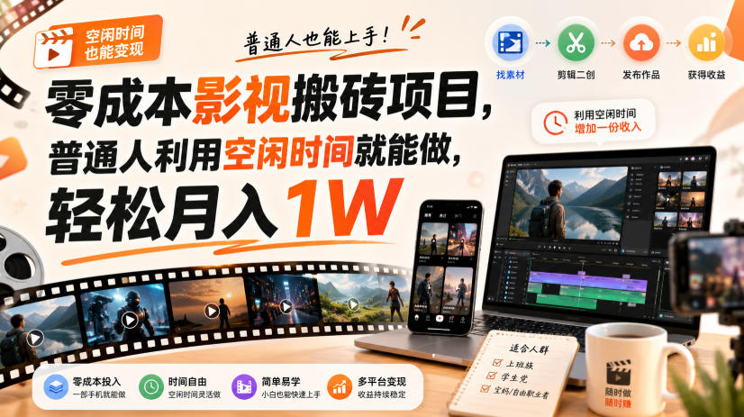 零门槛影视搬砖项目，月入万元，玩法稳定普通人可落地的长期副业！-智富思维学堂