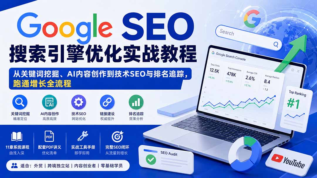 图片[2]-Google SEO搜索引擎优化实战教程：从关键词挖掘、AI内容创作到技术SEO与排名追踪，跑通增长全流程-智富思维学堂