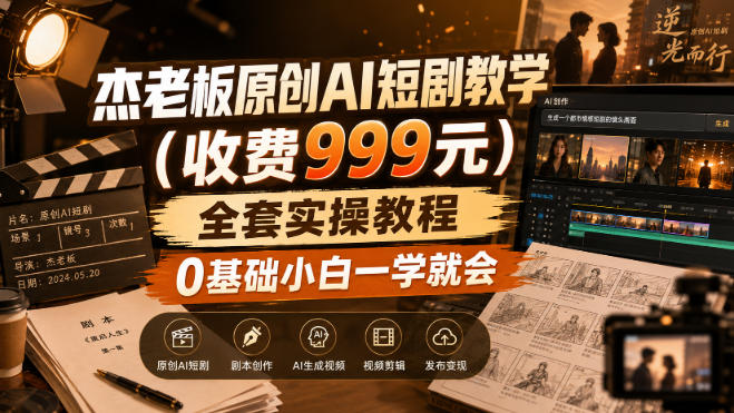 杰老板原创AI短剧教学(收费999元),全套实操教程,0基础小白一学就会,非搬运技术-智富思维学堂