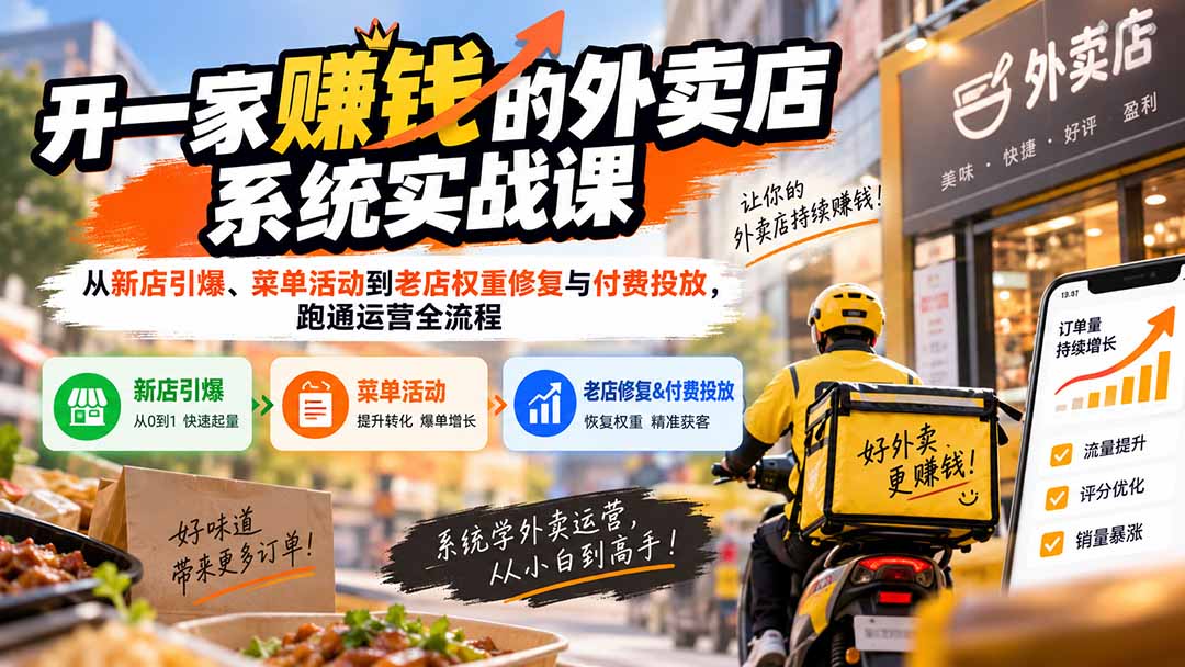 图片[2]-开一家赚钱的外卖店系统实战课：从新店引爆、菜单活动到老店权重修复与付费投放，跑通运营全流程-智富思维学堂