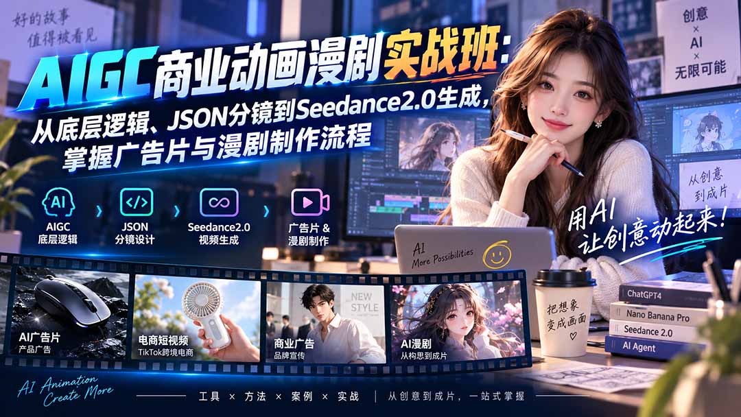 AIGC商业动画漫剧实战班-更新：从底层逻辑、JSON分镜到Seedance2.0生成，掌握广告片与漫剧制作流程-智富思维学堂