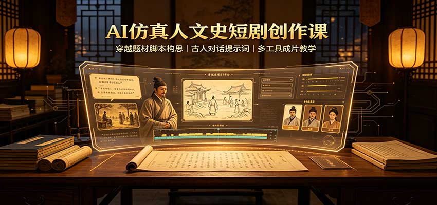 AI仿真人文史短剧创作课：穿越题材脚本构思，古人对话提示词，多工具成片教学-智富思维学堂