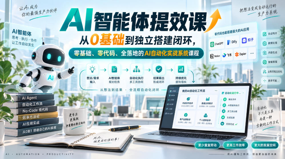 AI智能体提效课,从0基础到独立搭建闭环,零基础、零代码、全落地的AI自动化实战系统课程-智富思维学堂