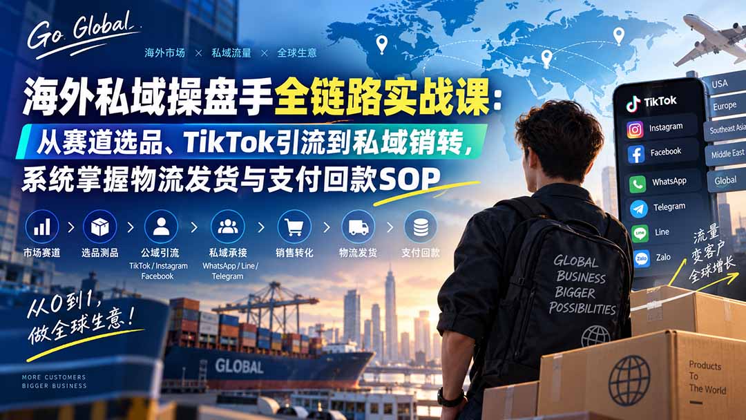 海外私域操盘手全链路实战课：从赛道选品、TikTok引流到私域销转，系统掌握物流发货与支付回款SOP-智富思维学堂