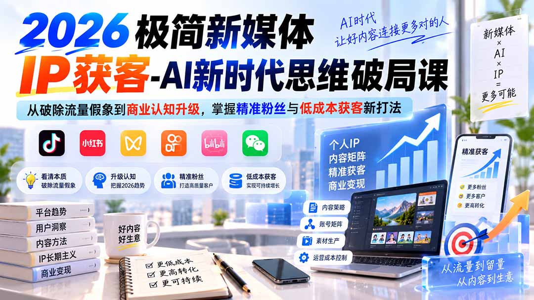 图片[2]-2026极简新媒体IP获客-AI新时代思维破局课：从破除流量假象到商业认知升级，掌握精准粉丝与低成本获客新打法-智富思维学堂