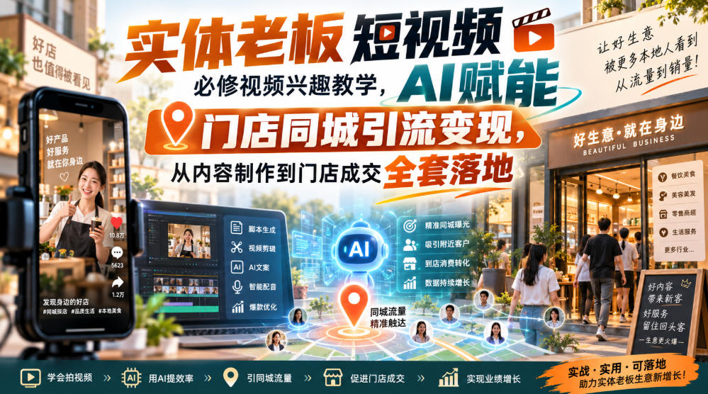 实体老板短视频必修视频兴趣教学,AI赋能门店同城引流变现,AI+短视频+直播打爆实体客流量-智富思维学堂