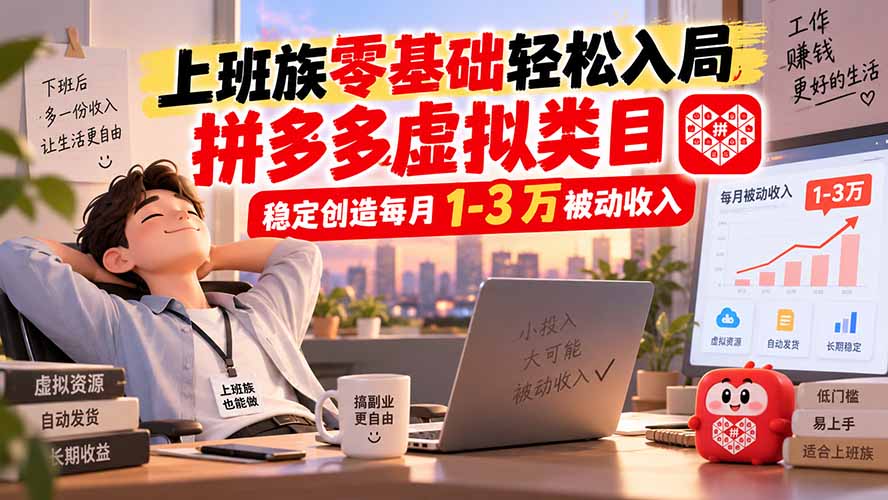 上班族零基础轻松入局，拼多多虚拟类目，稳定创造每月 1-3 万被动收入-智富思维学堂