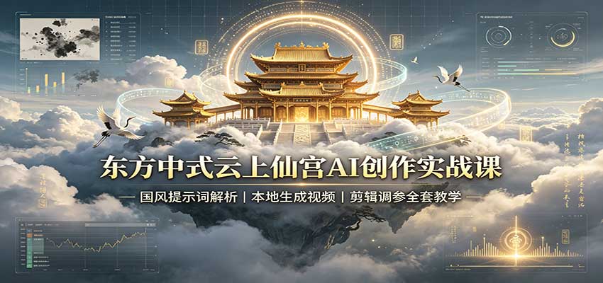 东方中式云上仙宫AI创作实战课：国风提示词解析，本地生成视频，剪辑调参全套教学-智富思维学堂