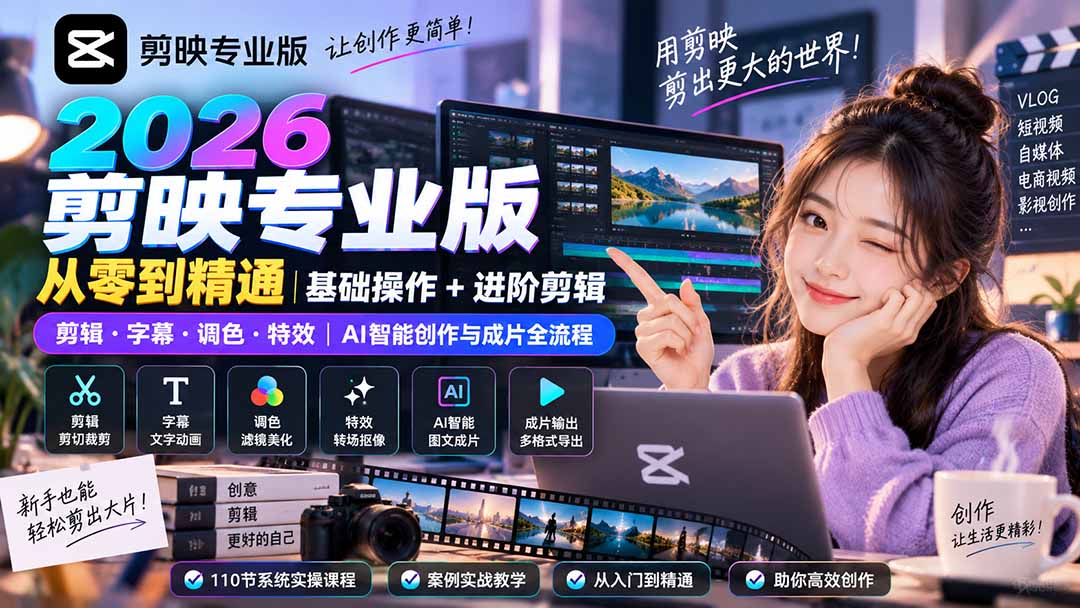 图片[2]-2026剪映专业版从零到精通｜基础操作+进阶剪辑｜剪辑·字幕·调色·特效｜AI智能创作与成片全流程-智富思维学堂