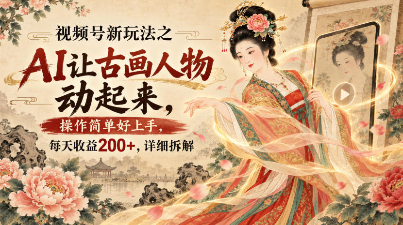 视频号新玩法之AI让古画人物动起来，操作简单好上手，每天收益200+，详细拆解-智富思维学堂