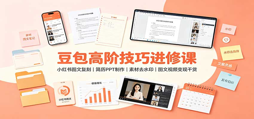 豆包高阶技巧进修课：小红书图文复刻，简历PPT制作，素材去水印，图文视频变现干货-智富思维学堂