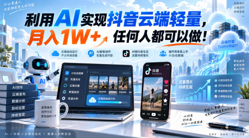 利用AI实现抖音云端轻量,月入1W+,任何人都可以做!【揭秘】-智富思维学堂