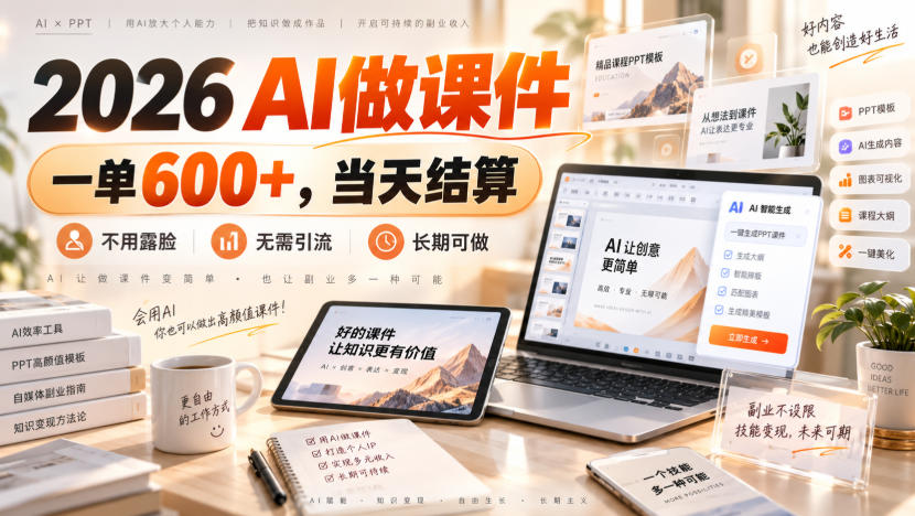2026 AI做课件,一单600+,当天结算,不用露脸,无需引流,长期可做【揭秘】-智富思维学堂