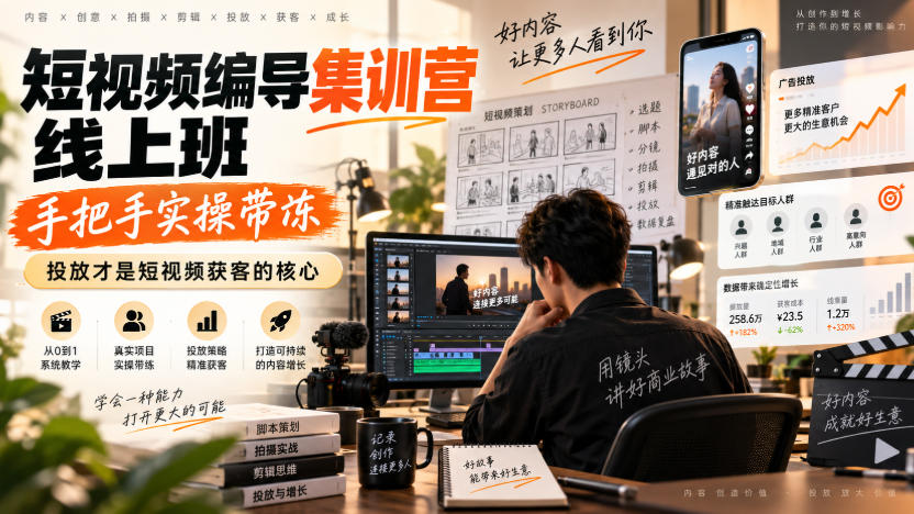 短视频编导集训营线上班,手把手实操带冻,投放才是短视频获客的核心-智富思维学堂