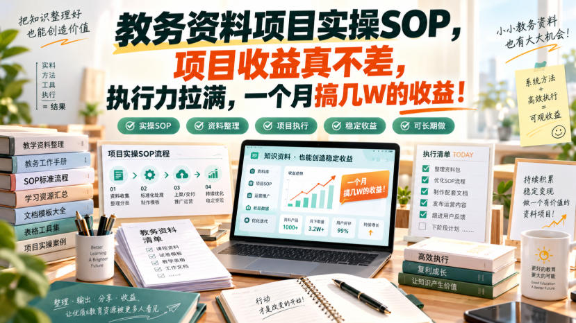 教务资料项目实操SOP,项目收益真不差,执行力拉满,一个月搞几W的收益-智富思维学堂