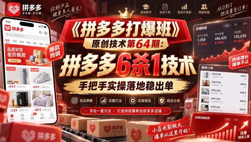 《拼多多打爆班》原创技术第64期:拼多多6杀1技术,手把手实操落地稳出单-智富思维学堂