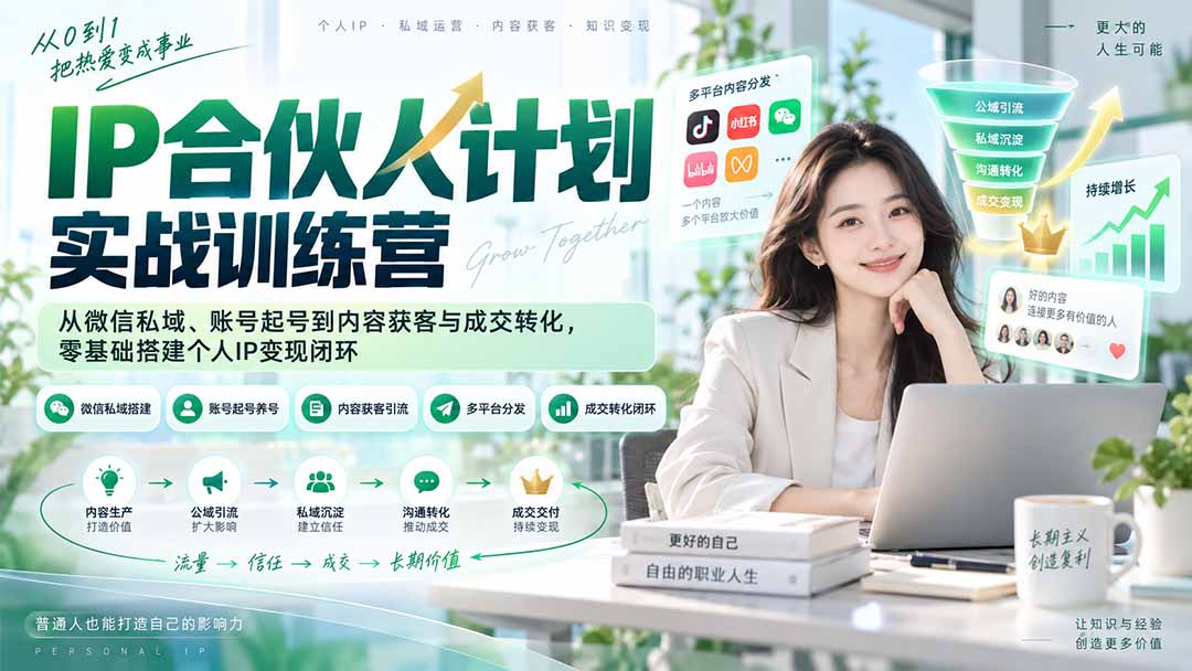 IP合伙人计划实战训练营-更新：从微信私域、账号起号到内容获客与成交转化，零基础搭建个人IP变现闭环-智富思维学堂