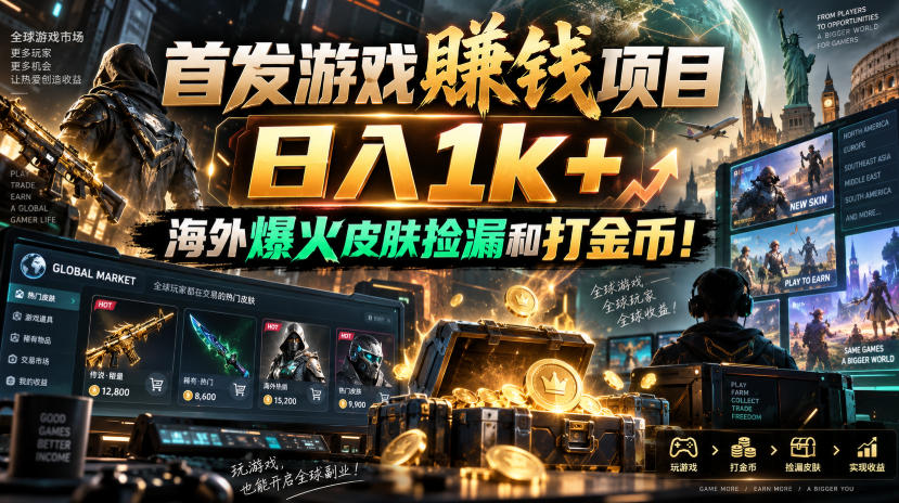 首发游戏賺钱项目,日入1k+,海外爆火皮肤捡漏和打金币!【揭秘】-智富思维学堂