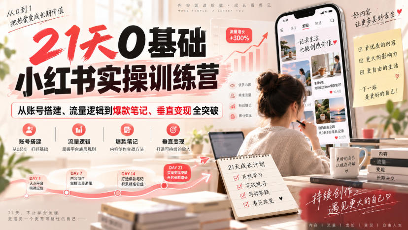 21天0基础小红书实操训练营|从账号搭建、流量逻辑到爆款笔记、垂直变现全突破-智富思维学堂