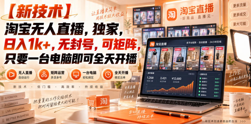 【独家新技术】淘宝无人直播,日入1k+,无封号,可矩阵,只要一台电脑即可全天开播【揭秘】-智富思维学堂