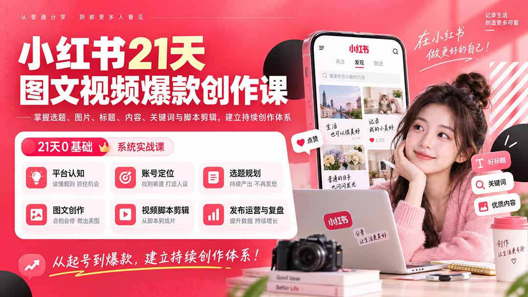 图片[2]-小红书21天图文视频爆款创作课：掌握选题、图片、标题、内容、关键词与脚本剪辑，建立持续创作体系-智富思维学堂