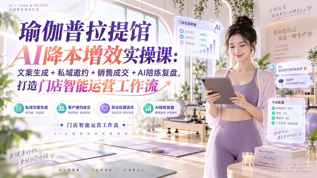 图片[2]-瑜伽普拉提馆AI降本增效实操课：文案生成+私域邀约+销售成交+AI陪练复盘，打造门店智能运营工作流-智富思维学堂