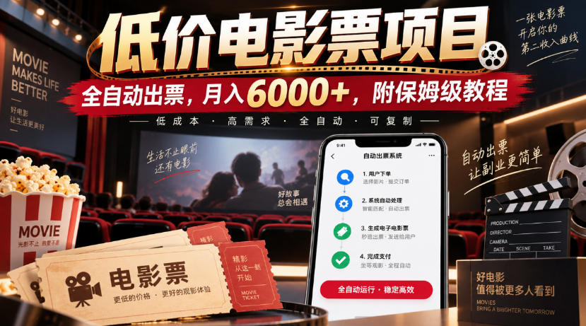 低价电影票项目,全自动出票,月入6000+,附保姆级教程【揭秘】-智富思维学堂