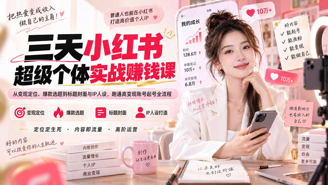 图片[2]-三天小红书超级个体实战赚钱课：从变现定位、爆款选题到标题封面与IP人设，跑通高变现账号起号全流程-智富思维学堂