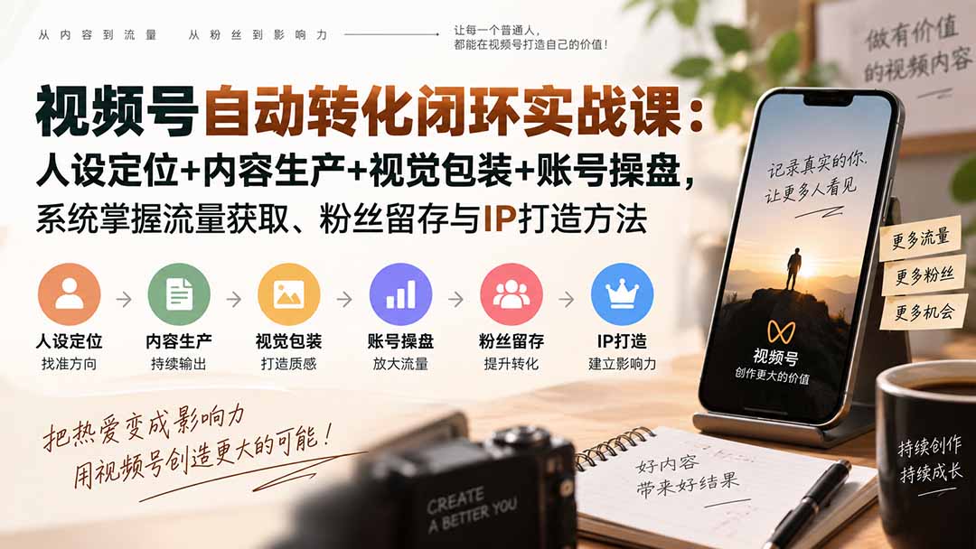 图片[2]-视频号自动转化闭环实战课：人设定位+内容生产+视觉包装+账号操盘，系统掌握流量获取、粉丝留存与IP打造方法-智富思维学堂