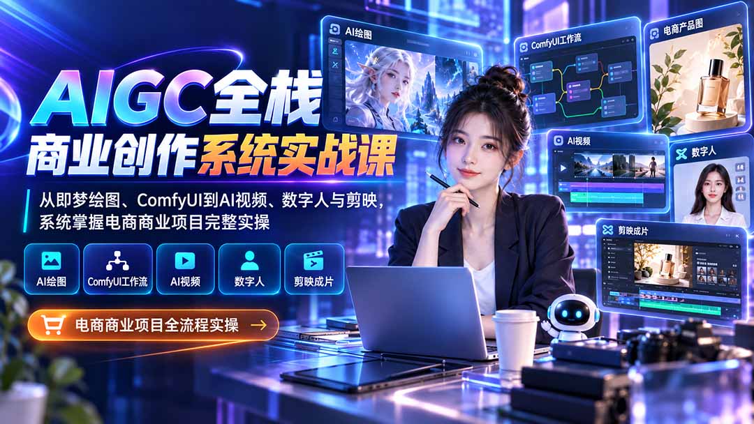 AIGC全栈商业创作系统实战课：从即梦绘图、ComfyUI到AI视频、数字人与剪映，系统掌握电商商业项目完整实操-智富思维学堂