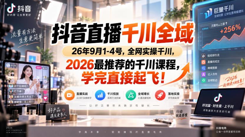 抖音直播千川全域26年9月1-4号,全网实操千川,2026最推荐的千川课程,学完直接起飞!-智富思维学堂