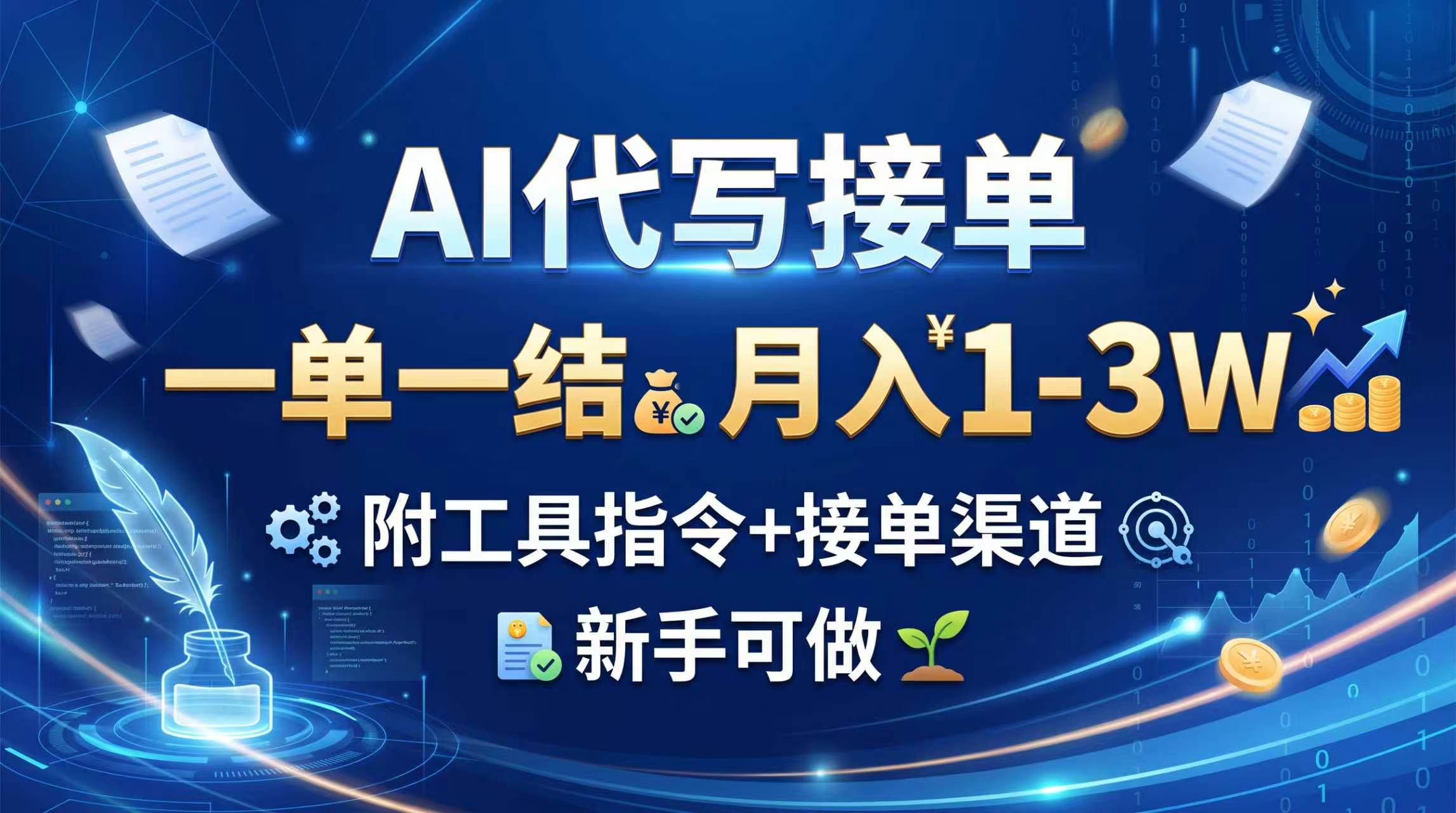 AI代写接单，一单一结，月入1-3W，附工具指令+接单渠道，新手可做-智富思维学堂