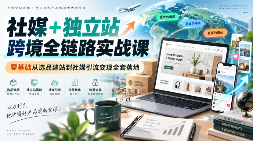 社媒+独立站跨境全链路实战课|零基础从选品建站到社媒引流变现全套落地-智富思维学堂