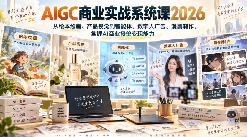 AIGC商业实战系统课2026，从绘本绘画、产品视觉到智能体、数字人广告、漫剧制作，掌握AI商业接单变现能力-智富思维学堂