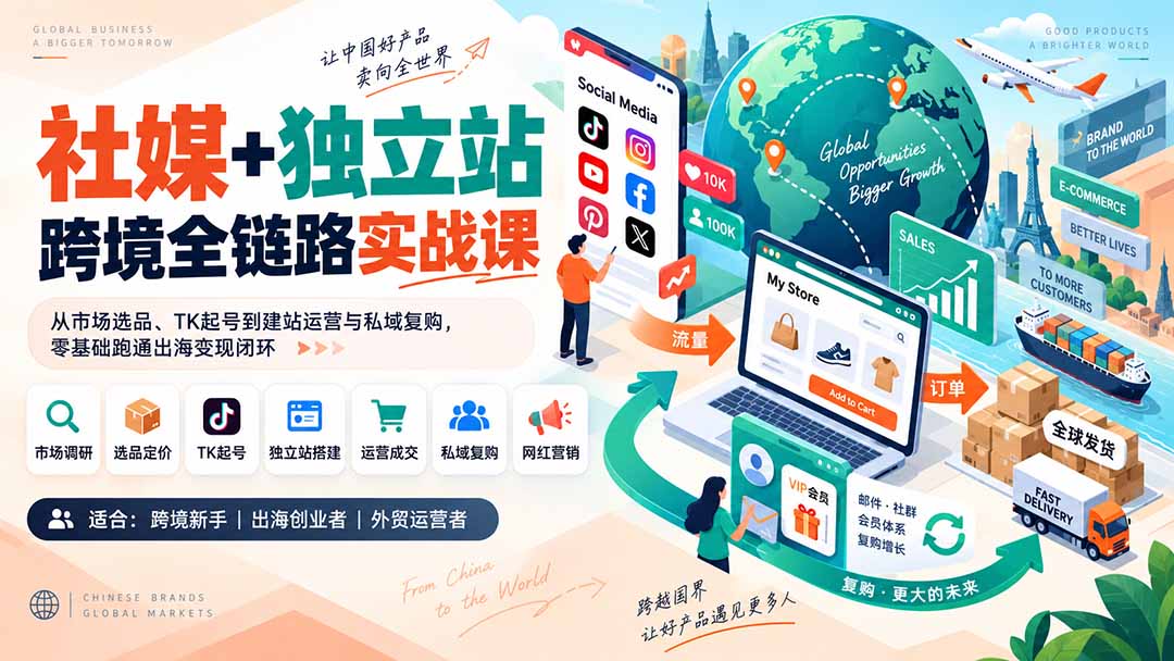 图片[2]-社媒+独立站跨境全链路实战课：从市场选品、TK起号到建站运营与私域复购，零基础跑通出海变现闭环-智富思维学堂