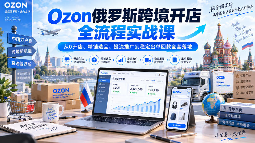 Ozon俄罗斯跨境开店全流程实战课｜从0开店、精铺选品、投流推广到稳定出单回款全套落地-智富思维学堂