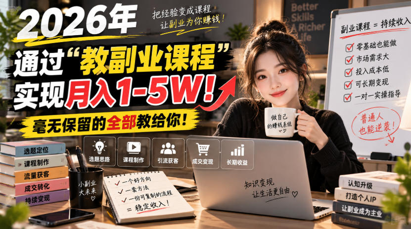 2026年通过“教副业课程”实现月入1-5W!毫无保留的全部教给你!【揭秘】-智富思维学堂