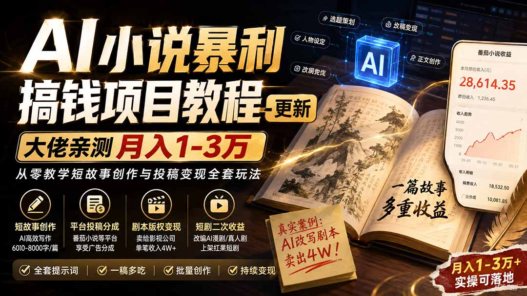 图片[2]-AI小说短故事暴利搞钱项目教程-更新，大佬亲测月入1-3万，从零教学短故事创作与投稿变现全套玩法-智富思维学堂