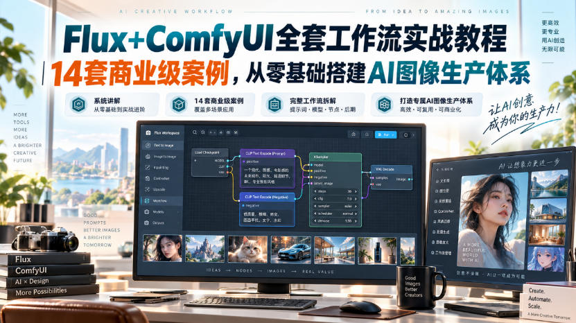 Flux+ComfyUI全套工作流实战教程|14套商业级案例,从零基础搭建AI图像生产体系-智富思维学堂