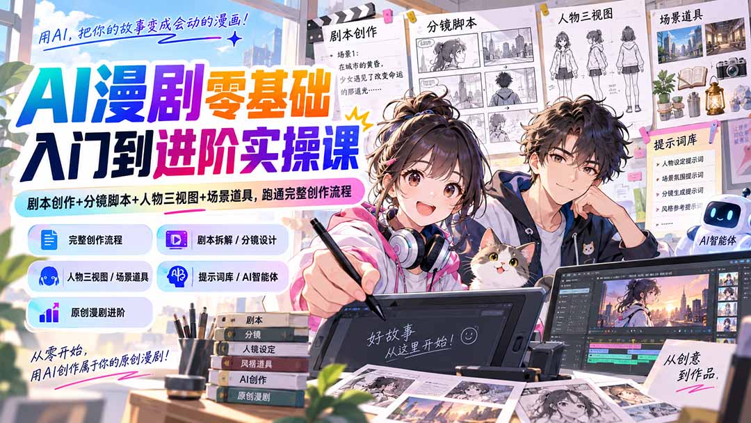 图片[2]-AI漫剧零基础入门到进阶实操课：剧本创作+分镜脚本+人物三视图+场景道具，跑通完整创作流程-智富思维学堂