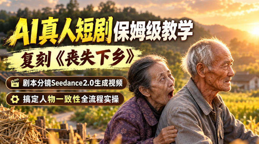 AI真人短剧保姆级教学，复刻《丧失下乡》，剧本分镜Seedance2.0生成视频，搞定人物一致性全流程实操-智富思维学堂