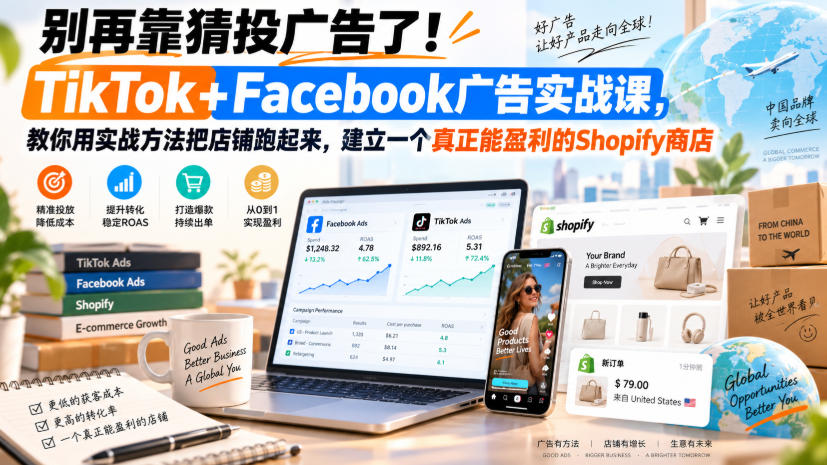 别再靠猜投广告了!TikTok+Facebook广告实战课,教你用实战方法把店铺跑起来,建立一个真正能盈利的Shopify商店【原创双语字幕】-智富思维学堂