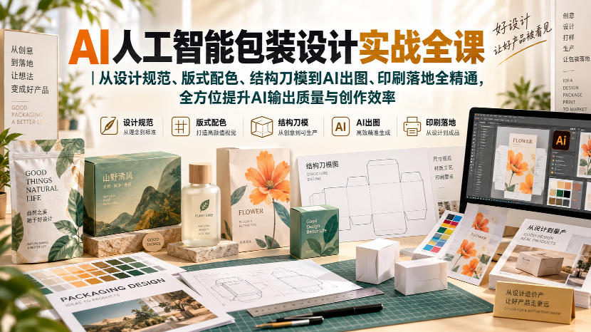 AI人工智能包装设计实战全课｜从设计规范、版式配色、结构刀模到AI出图、印刷落地全精通-智富思维学堂