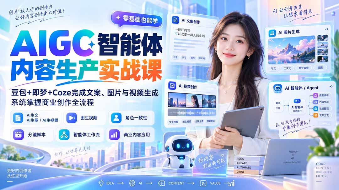 图片[2]-AIGC智能体内容生产实战课：豆包+即梦+Coze完成文案、图片与视频生成，系统掌握商业创作全流程-智富思维学堂
