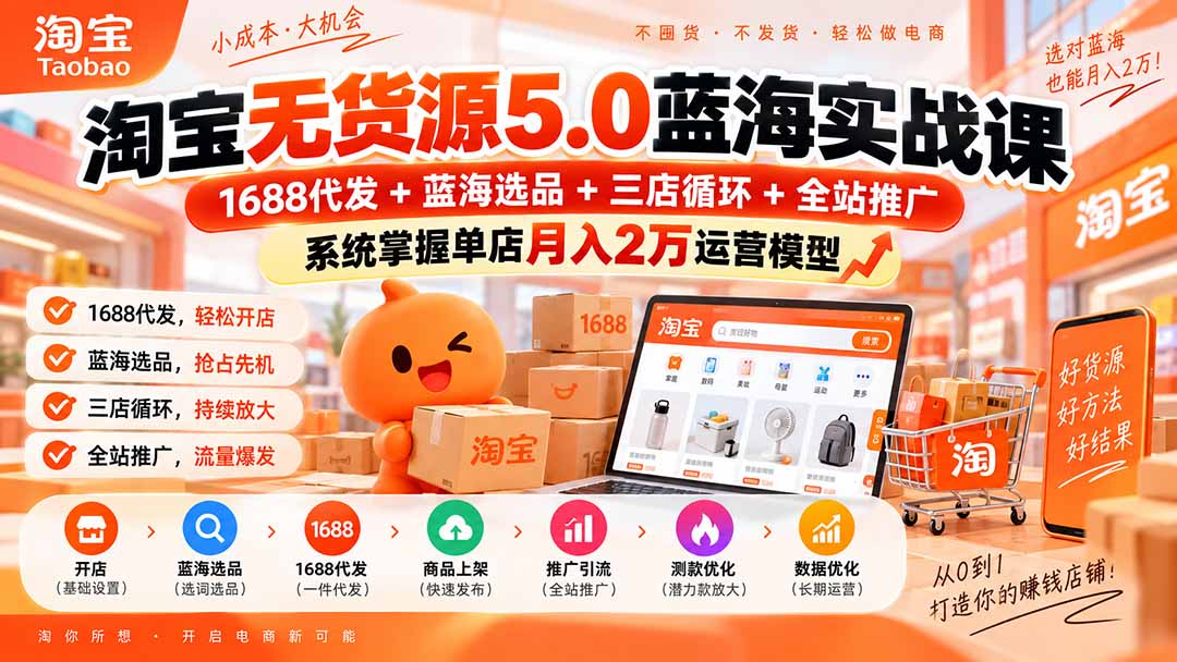 图片[2]-淘宝无货源5.0蓝海实战课-更新：1688代发+蓝海选品+三店循环+全站推广，系统掌握单店月入2万运营模型-智富思维学堂