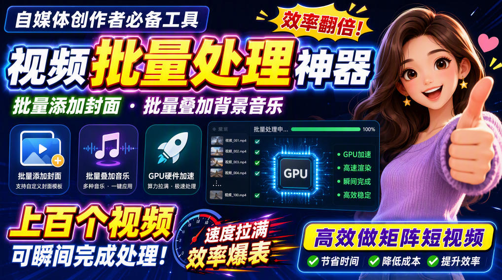 视频批量加封面,把封面添加到视频第一帧,不用剪辑软件批量添加-智富思维学堂