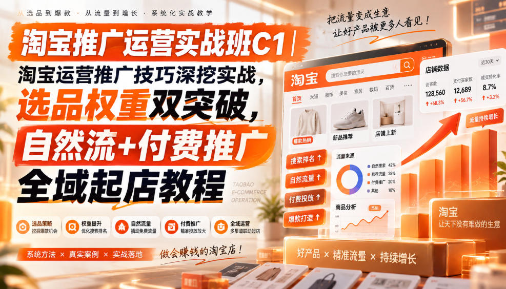 淘宝推广运营实战班C1|淘宝运营推广技巧深挖实战,选品权重双突破,自然流+付费推广全域起店教程-智富思维学堂