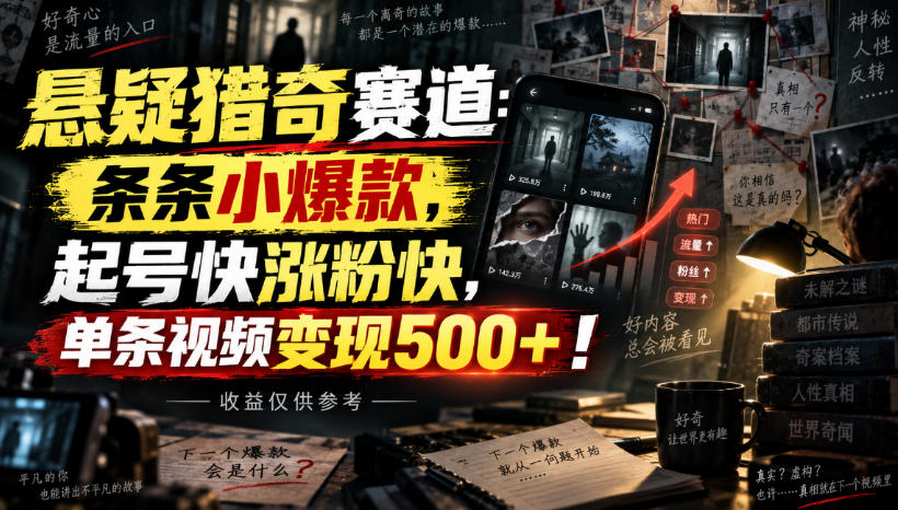 悬疑猎奇赛道:条条小爆款,起号快涨粉快,单条视频变现500+!收益仅供参考-智富思维学堂