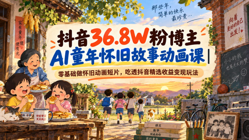 抖音36.8W粉博主AI童年怀旧故事动画课|零基础做怀旧动画短片,吃透抖音精选收益变现玩法-智富思维学堂